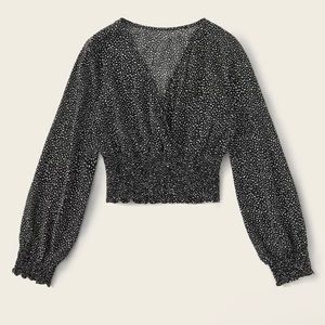 shein lune plus dalmatian print shirred surplice neck blouse